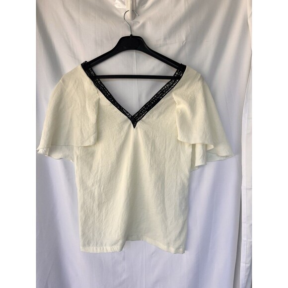 Maje Amour V-neck Draped Sleeve Top in Cream Women’s Size 1 Small Parisian - Picture 1 of 7